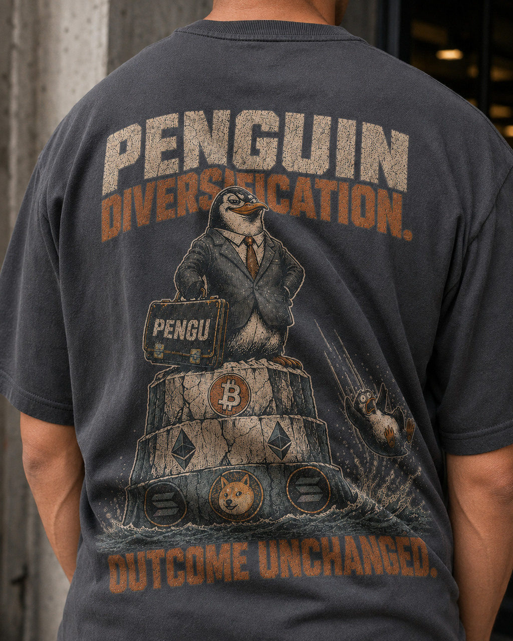 T2 | THE HEAVY Tee — Penguin Diversification | 240GSM Boxy | REKTWEAR