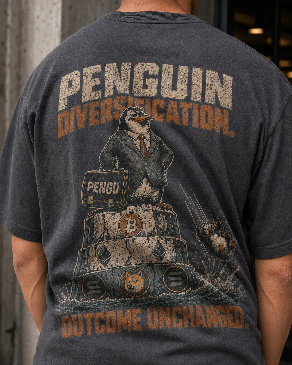 T2 | THE HEAVY Tee — Penguin Diversification | 240GSM Boxy | REKTWEAR