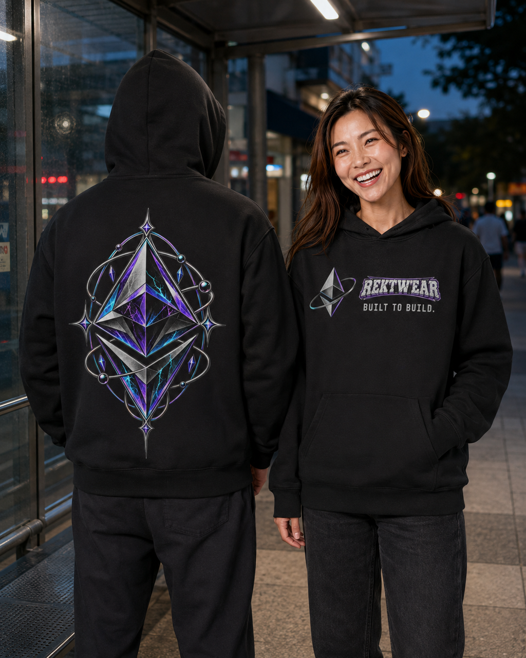 T2 Holder Series Hoodie — Built to Build ETH: Crystalline Tech | H1 380GSM Boxy Relaxed | REKTWEAR