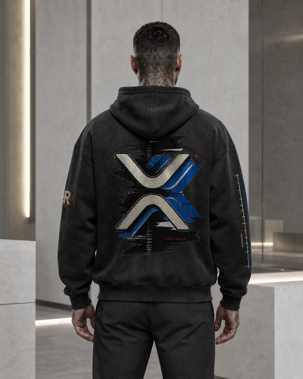 T3 Holder Series Hoodie — XRP Signal | H2 400GSM Sun-Faded Oversized/Tapered | REKTWEAR