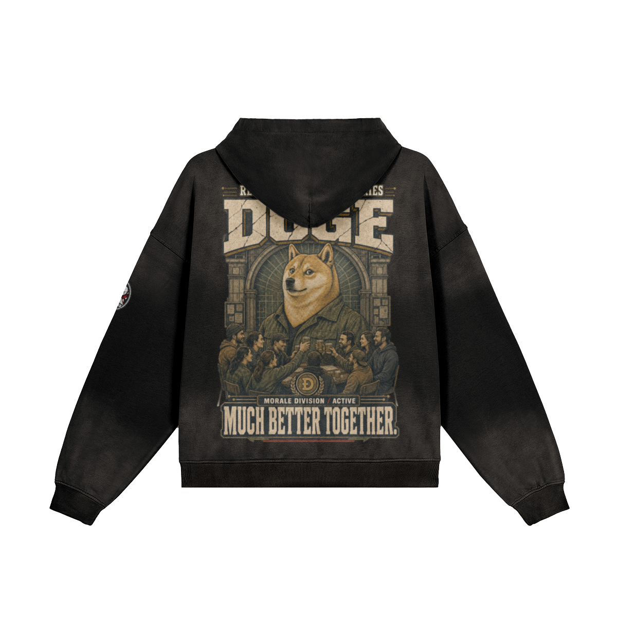 T4 Holder Series Hoodie — DOGE Morale Division: Much Better Together | H3 440GSM Sun-Faded Oversized | REKTWEAR