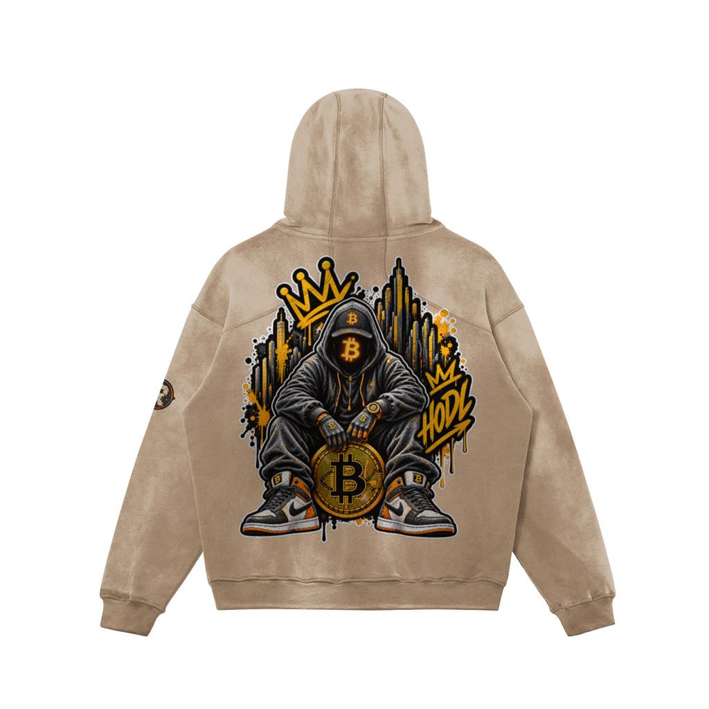 T3 Holder Series Hoodie — BTC Streetz: Crowned Conviction | H2 400GSM Washed Oversized | REKTWEAR — product image 1