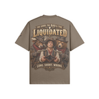 The GOOD, the BAD & the Liquidated 425GSM oversized tee in Brown, rear view showing the full Western graphic.