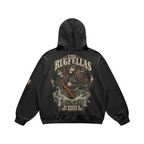 Faded Black T4 440GSM Retro hoodie with The Rugfellas full-back crypto streetwear artwork